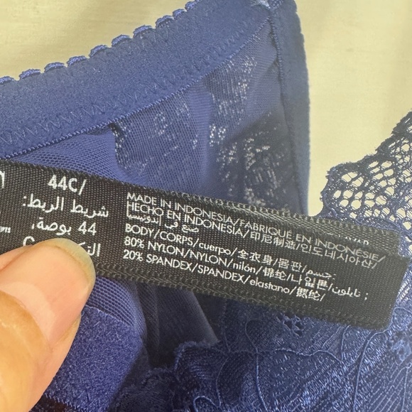 INC Bra Womens Size 44C Navy Blue Lace Overlay Lightly Lined Underwire - Picture 2 of 6